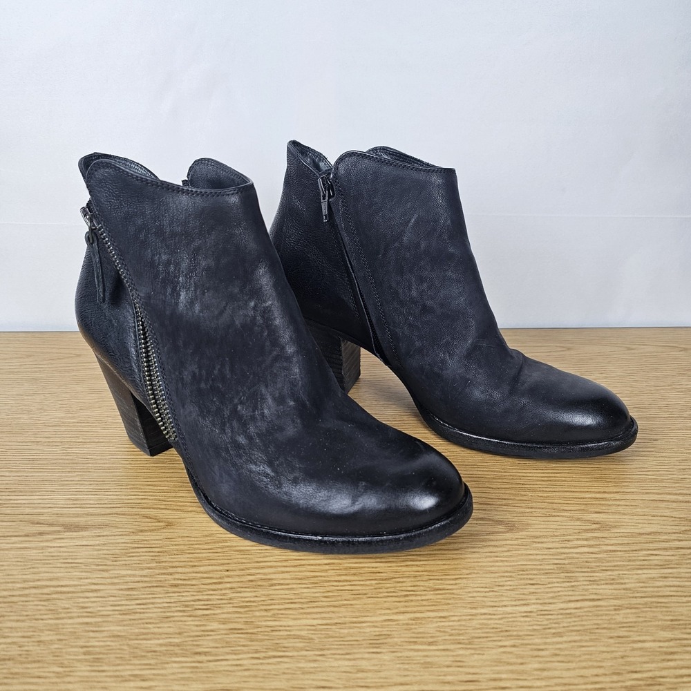 Paul Green Aubrey Ankle Boots Heels Western Double Zip 8.5 Black‎ Leather